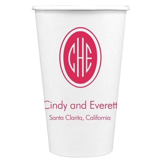Outline Shaped Oval Monogram with Text Paper Coffee Cups